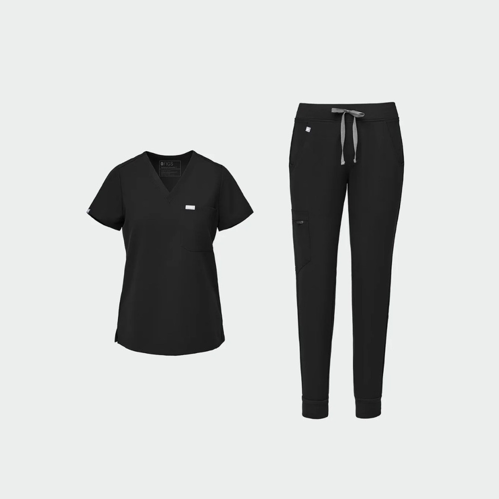 Figs Women's Black Scrub Top & Jogger Set